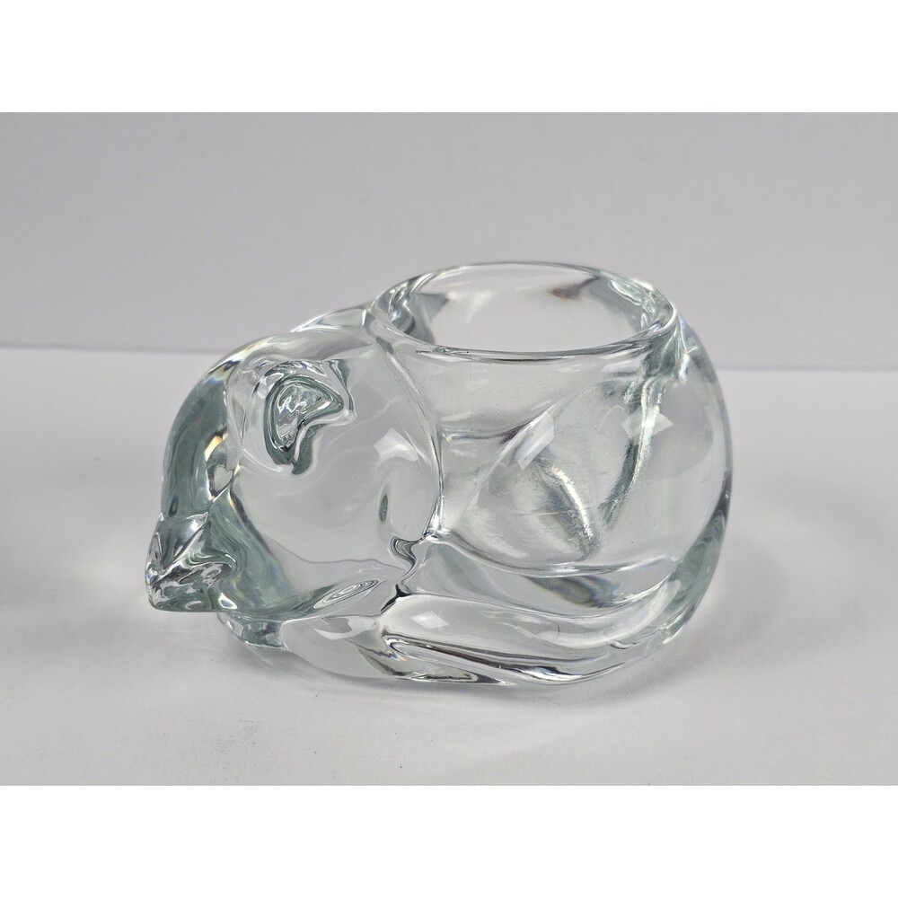 Indiana Glass Candle Holder Sleeping Cat Kitten Votive Tea Light Paperweight W53